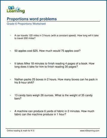 proportion word problems worksheet grade 6